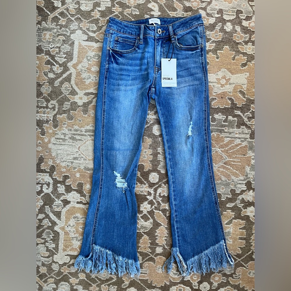 CLEARANCE Teresa Mid-Rise Kick Flare Fringe Denim Jeans